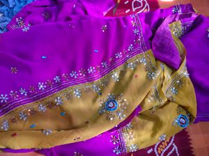 Vibrant Purple & Gold Embellished Saree
