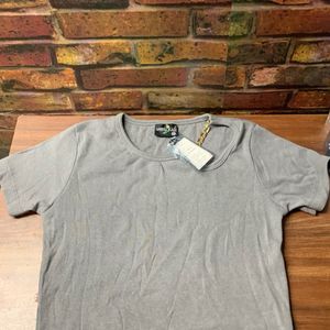 Grey Ribbed Crew Neck T-Shirt