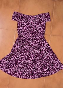 Pink Leopard Print Off-Shoulder Fit &amp; Flare Dress