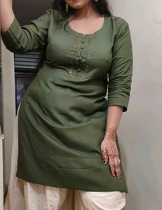 Elegant Olive Kurta with Embellishments
