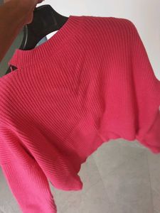 Bright Pink V-Neck Knit Sweater