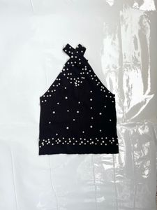 Black Pearl Embellished Halter Top