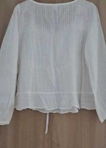 Korean White Long Sleeve Tie-Front Top