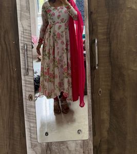 white Floral anarkali
