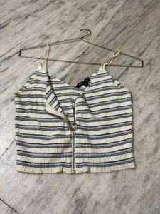 Striped Cropped Tank Top with Zipper