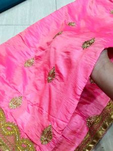 Elegant Pink Embroidered Saree with design blous