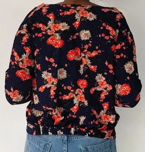 Blue And Peach Floral Print Western Top XXL Size