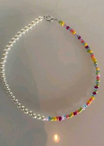 Beaded Pearl & Color Bead Necklace