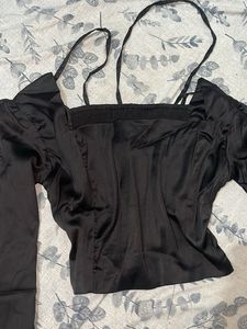 Chic Black Satin Square Neck Top
