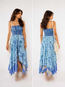 Boho Blue Print Strapless Maxi Dress
