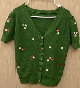 Green Floral Embroidered Cardigan