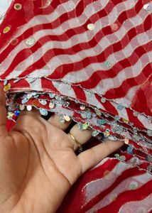 New Unused Vibrant Red Sequined Saree