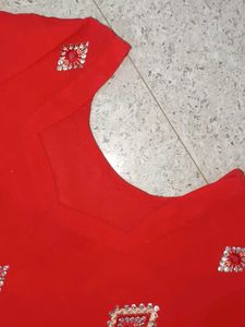 Red Embroidered Kurta with Pants