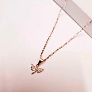 Studded Fairy Wings Rose Gold Pendant Necklace