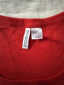 H&amp;M Red Ribbed Cropped T-Shirt