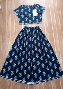 Stylish Blue Ethnic Crop Top & Skirt Set