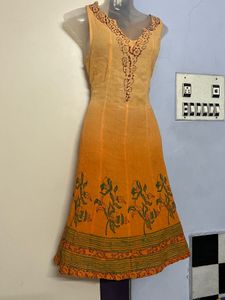 Orange Floral Embroidered Dress