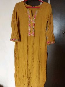 Mustard Embroidered Kurti