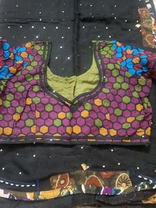 Black linen Saree with Embellishments and Blouse P