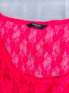 Shein Neon Pink Lace Crop Top