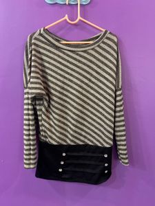 Striped Long Sleeve Top with Embellished Detail