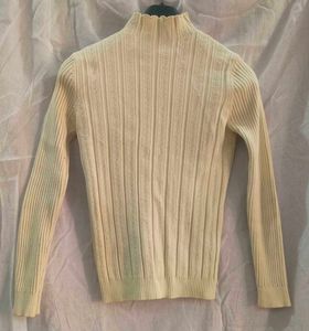 Orange Ribbed V-Neck Long Sleeve Top