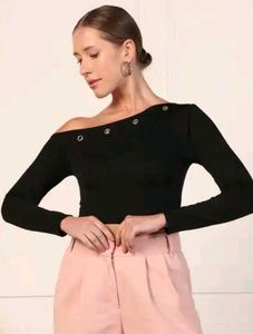 Black Off-Shoulder Cropped Top