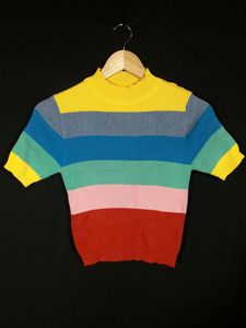 Multi Color Stripes High Neck Sweater Top