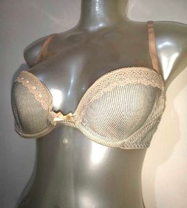 Striped Lace Trim Push-Up Bra