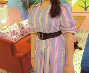 SALE:Striped Midi Dress with Belt