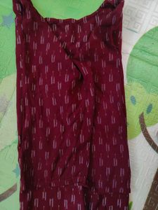 Burgundy Textured Straight Kurta With Palazzos