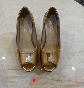 Ever Cupid Gold Peep-Toe Heels
