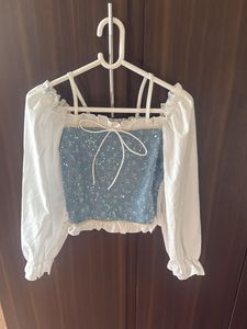 Sparkling Blue Square Neck Crop Top