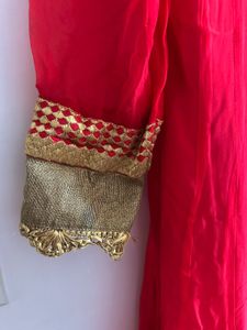 Red Anarkali Gown with Gold Embroidery