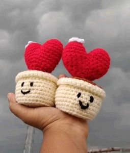 Crocheted Heart Pot Decor