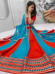 Vibrant Red & Blue Lehenga Set