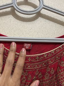 Red Embroidered Kurta With Dupatta