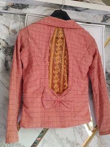 Women's Coral Checkered Blazer