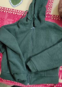 Green Corduroy Zip-Up Hoodie