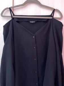 Harpa Black Cold Shoulder Blouse/Shirt (Size - XL)