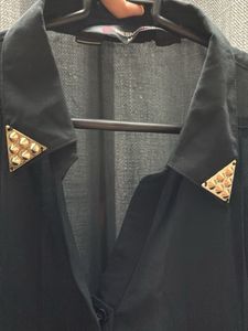 Chic Black Collared Blouse with Studs