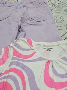 Lavender Wide Leg Pants &amp; Swirl Print Top Set