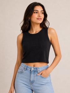Black Ribbed Cropped Tank Top