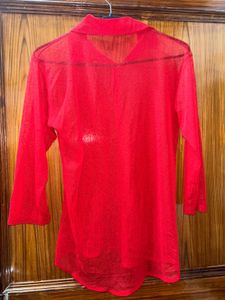 🌸Red Mesh Button-Up Top