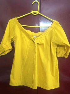 Yellow Off-Shoulder Tie-Up Top