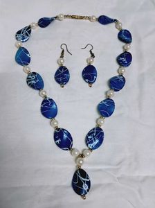 Blue & White Necklace Earring Set