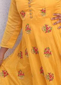 Yellow Floral Embroidered Anarkali Dress