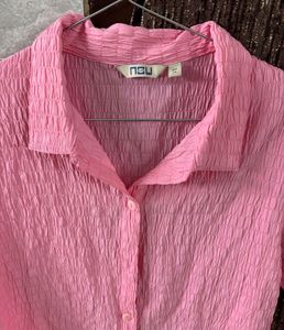 Crinkle Texture Short Sleeve Button-Up Top