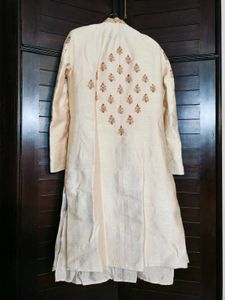 Groom Embroidered Silk Sherwani Set With Juttis