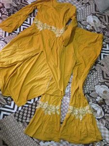 Yellow Embroidered Kurta Set with Bell Bottoms